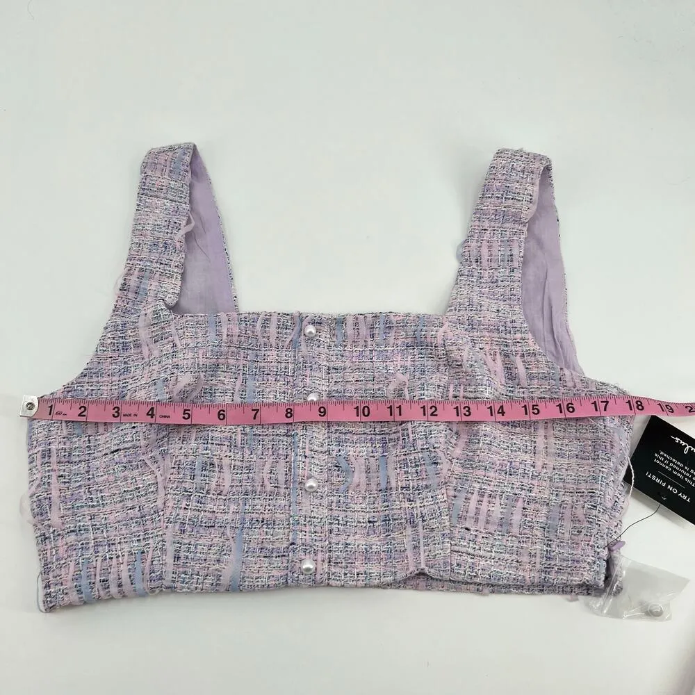 NEW Lulu’s Tweed Between the Lines Lavender purple square neck cropped top large - Image 4