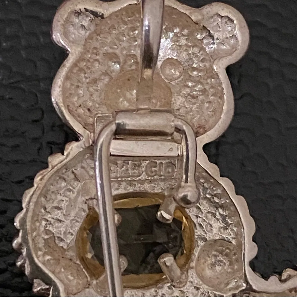 Vintage CID 925 Sterling Signed Citrine Birthstone Bear Pendant Brooch 7.3g - Image 13