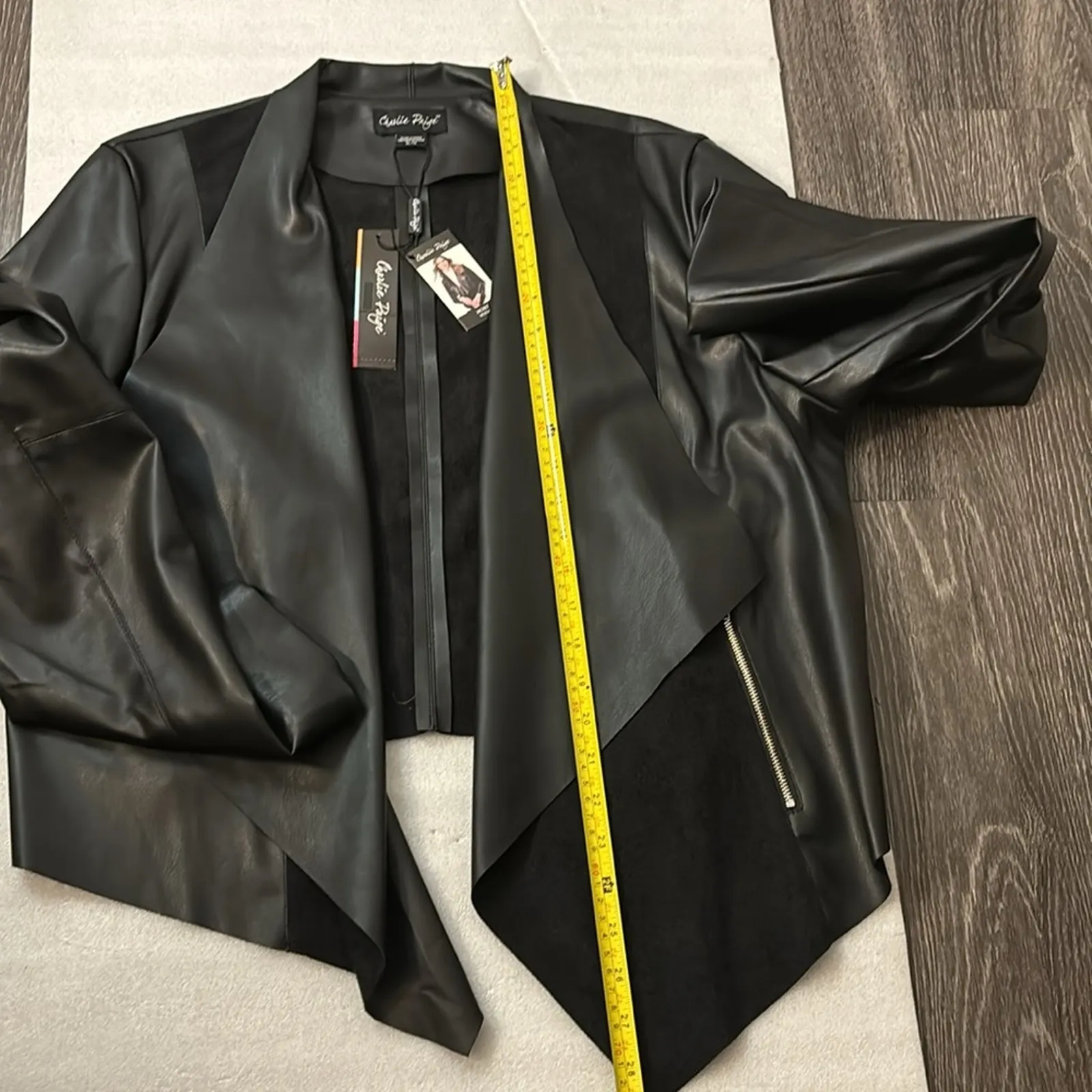 Charlie Paige Black Faux Leather Wing Collar Jacket XL Rocker Biker Goth Mobwife - Image 10