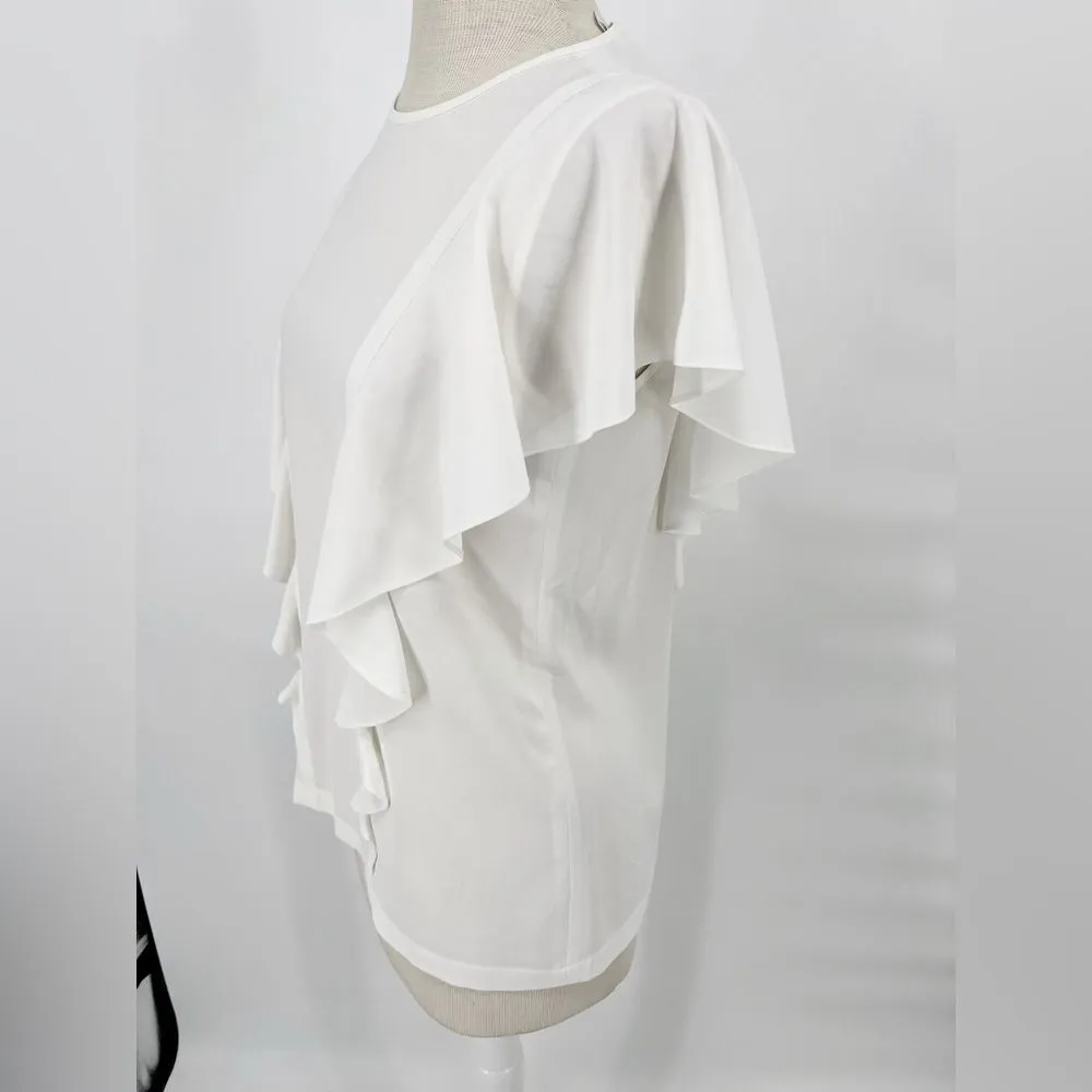 Hugo BOSS Damen White Ruffle Blouse Sz 4‎ - Image 5