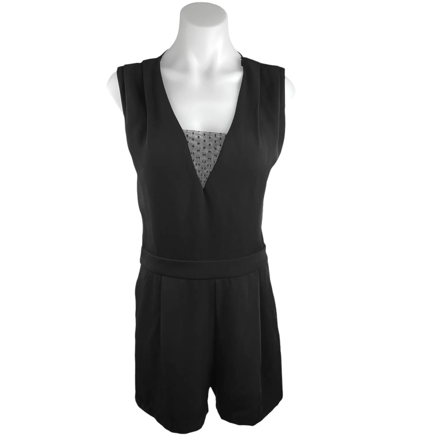 Zara Basic Black Sleeveless Mesh Sheer See Through Back Jumpsuit Romper Shorts S - Image 2