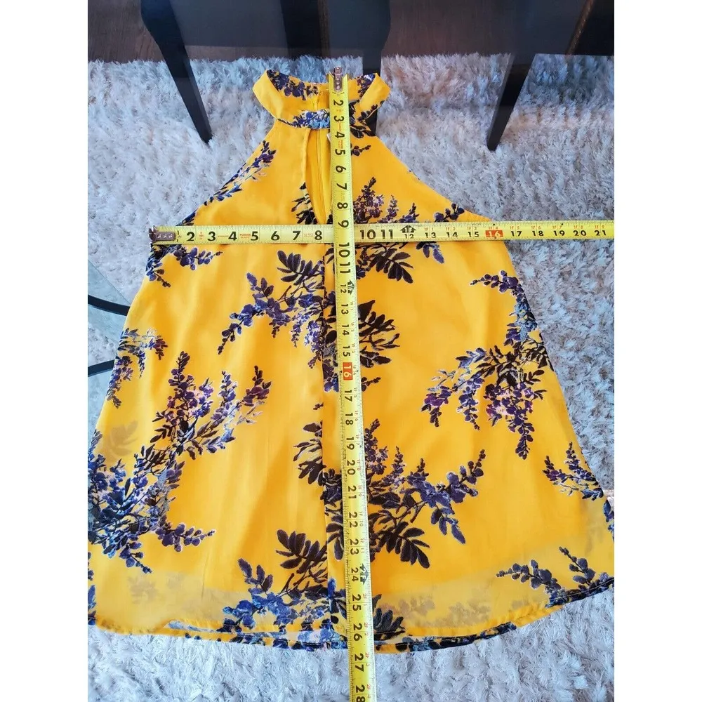 Japna Women's Yellow Floral Polyester Halter Neck Sleeveless Top Blouse Size S - Image 7