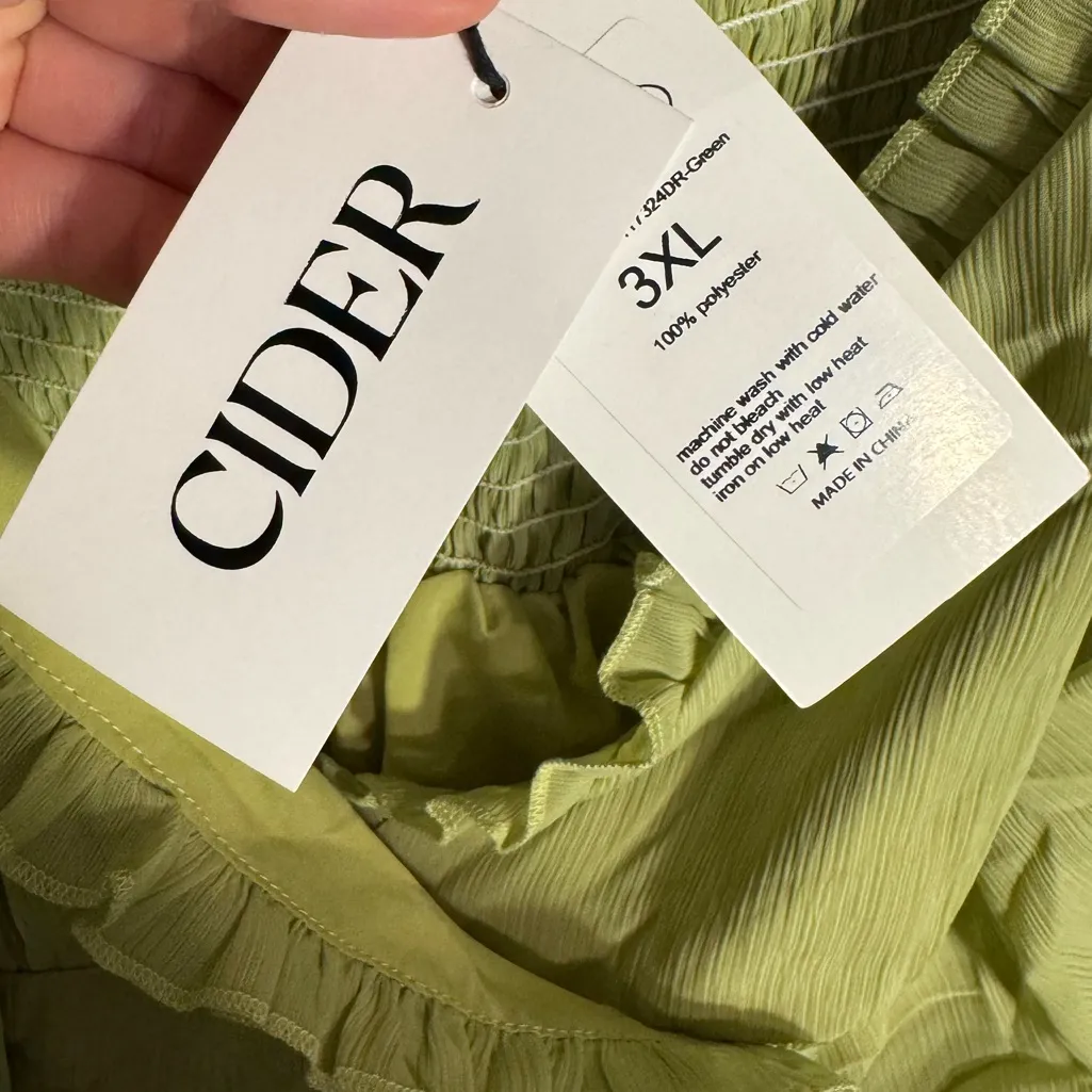 Cider Womens Plus Size Green Dress 3XL Ruffle V-Neck Smocked Spaghetti Strap - Image 4