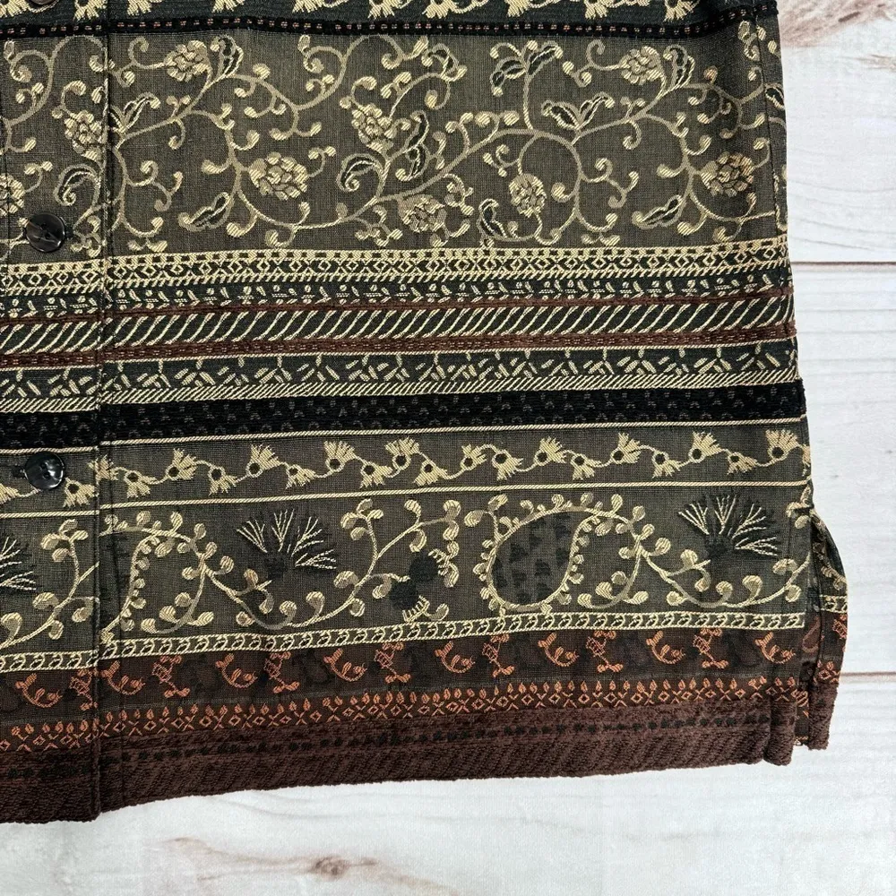 Chico’s Design Brown Black and Gold Paisley Tapestry Boho Southwestern Vest - Image 4