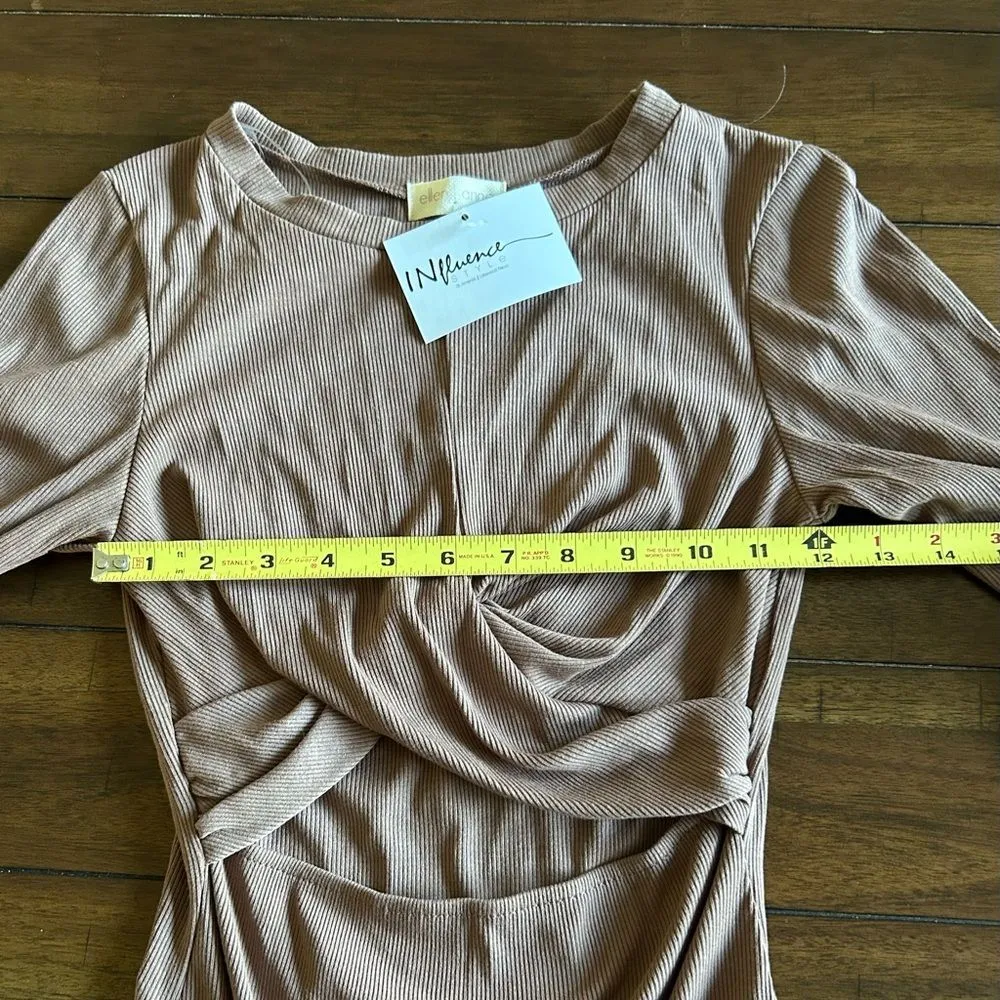 Ellen Anne Mocha Brown Cassandra Cutout Long Sleeve Bodysuit Size Small NEW - Image 7