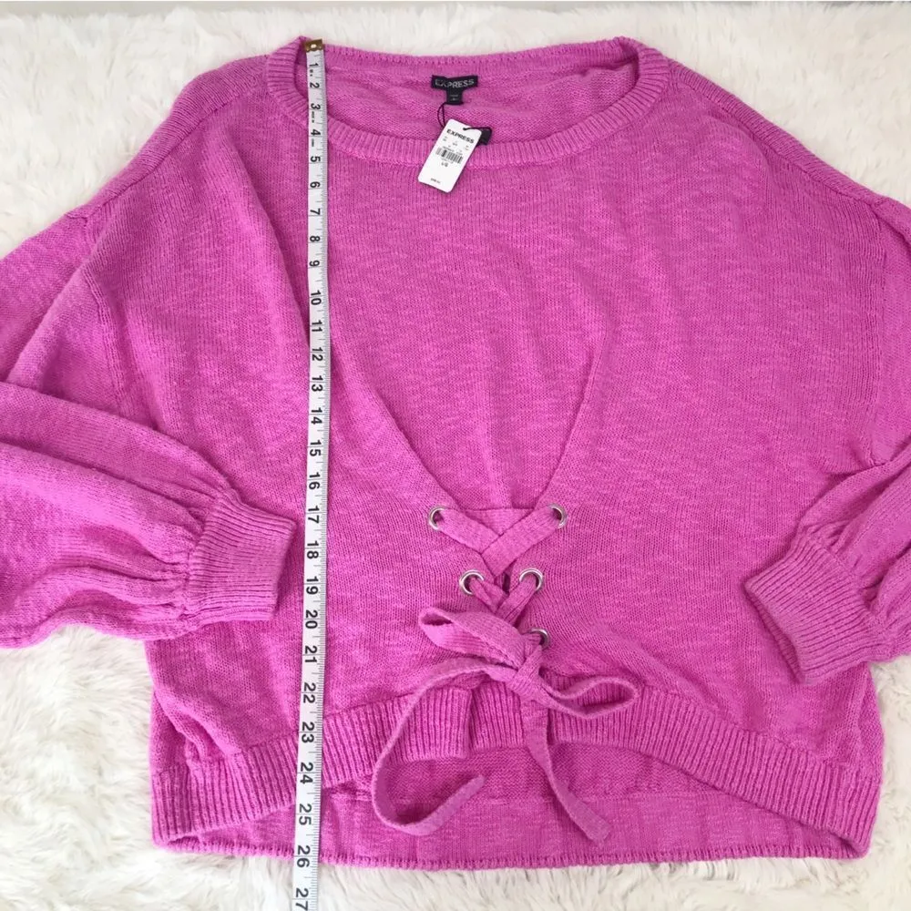 EXPRESS  Pink Lace Up Sweater Oversized Pullover Tie Waist Casual‎ Size Large New - Image 12