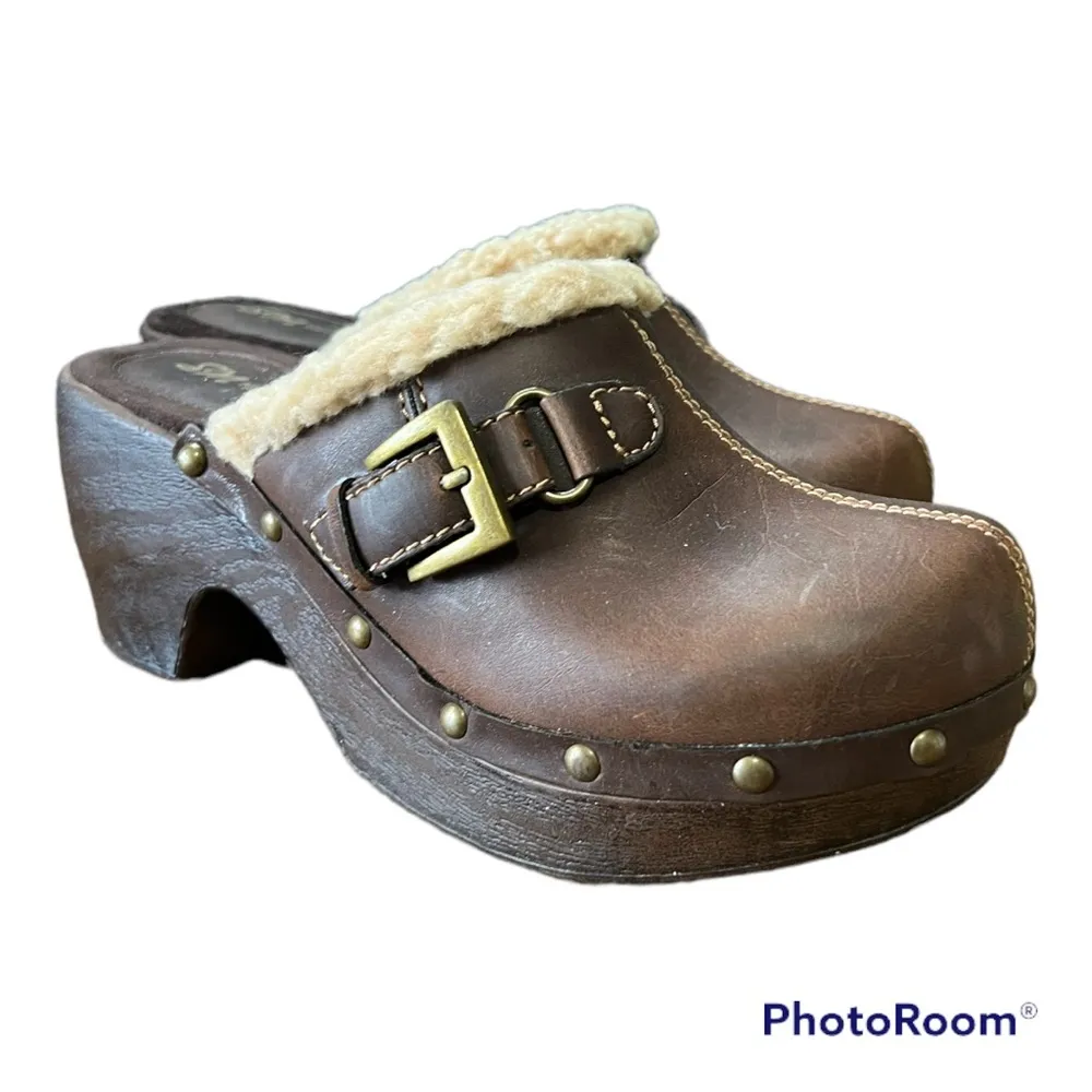 Vintage Y2K faux leather studded clogs size 7 Brown - Image 2