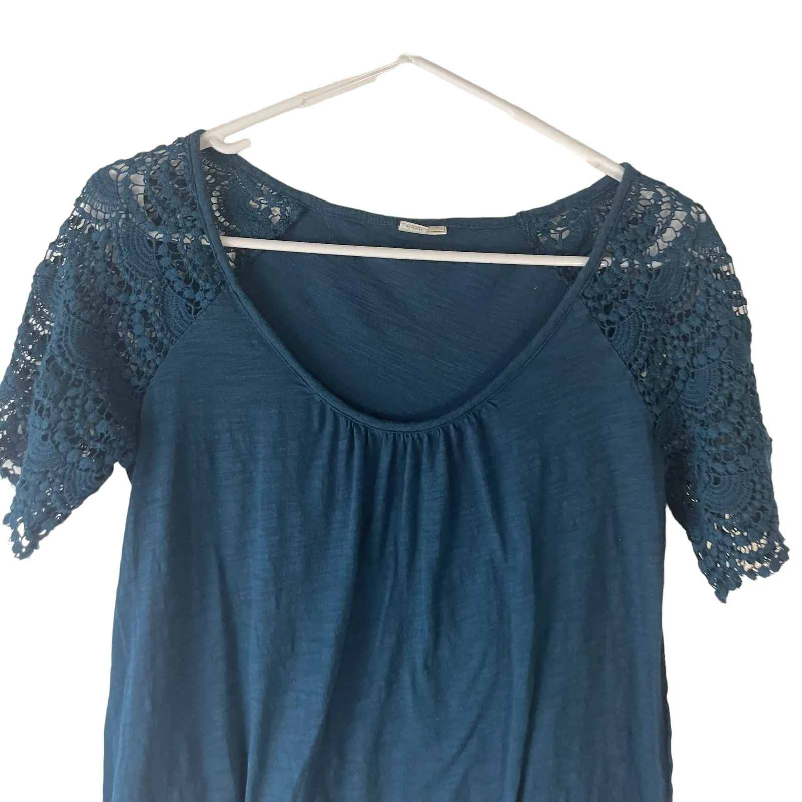 Anthropologie Eloise Size XS Blue Crochet Sleeve Blouse Boho Cottage - Image 2