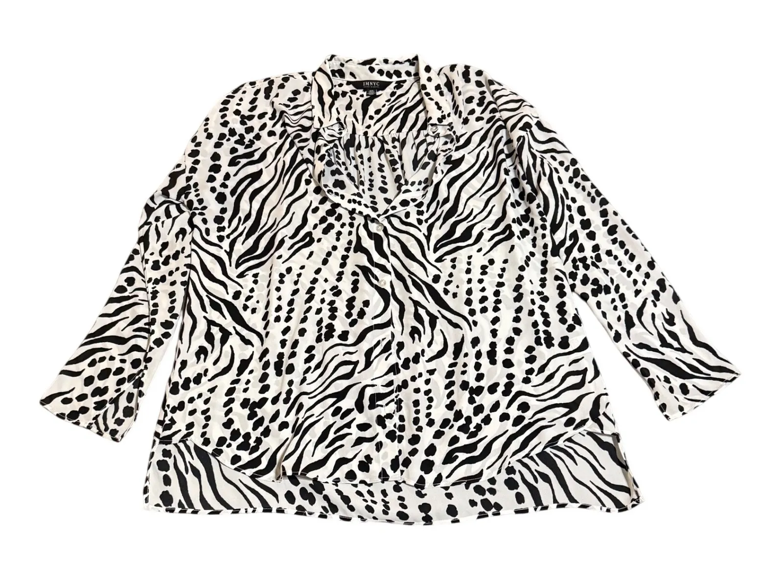 IMNYC Isaac Mizrahi Size Medium Women Blouse White Black Animal Print Careerwear - Image 1