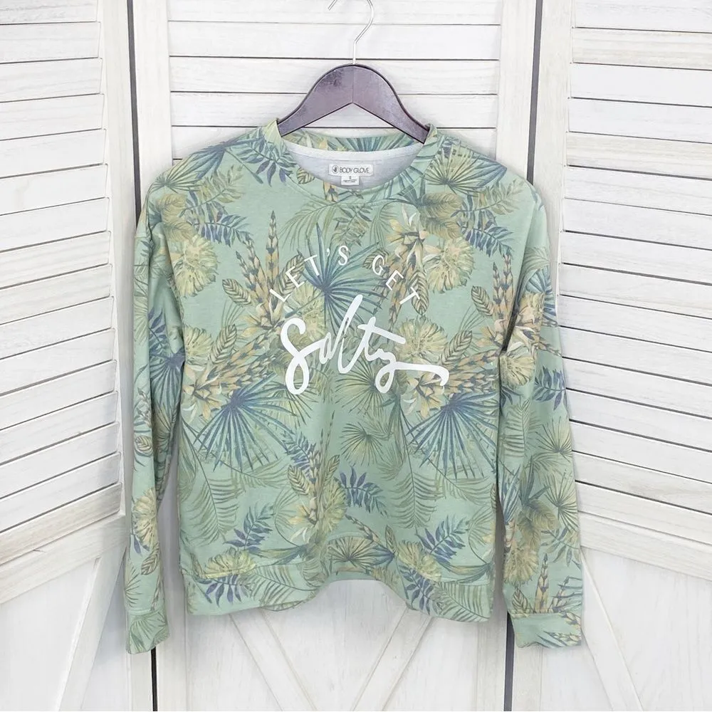 Body Glove Let’s Get Salty Tropical Print‎ Shirt Green Small Crop Sweatshirt - Image 8
