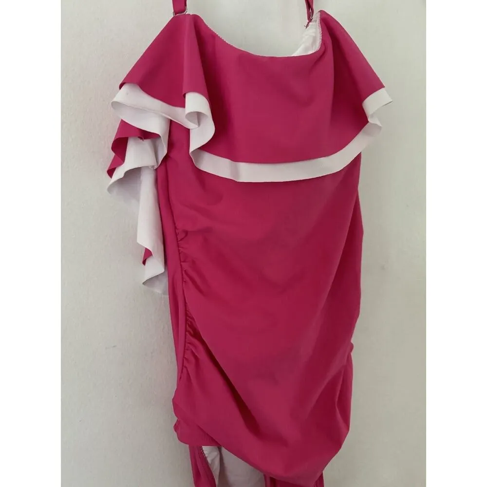NWT Tommy Hilfiger Barbie Pink Ruffle One Piece Strapless Swimsuit Sz 6 - Image 5