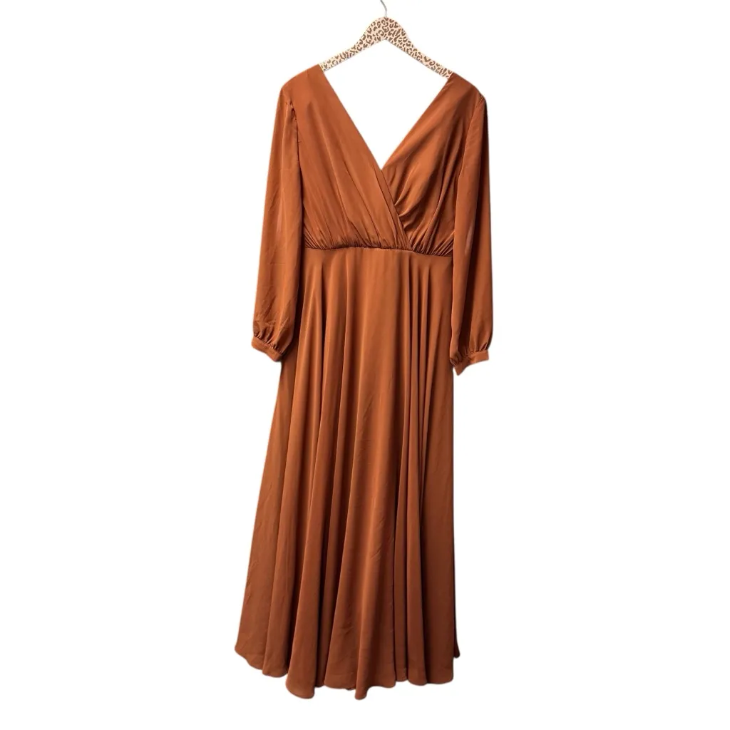 Revelry Juliet Chiffon Long Sleeve Maxi Bridesmaid Dress Rust Orange 14 - Image 2