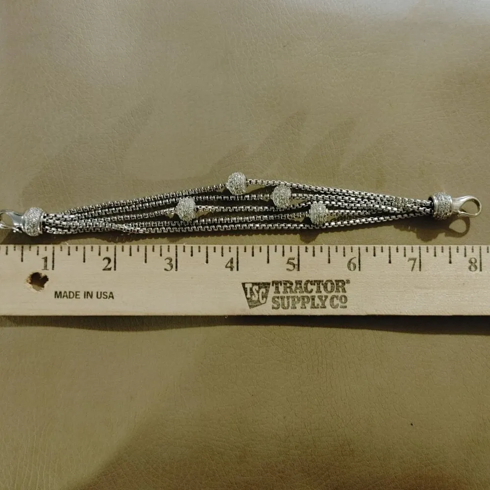 Cable Multi Strand Bracelet 8 inch Silver Tone Crystals Rhinestone Hook Clasp - Image 5