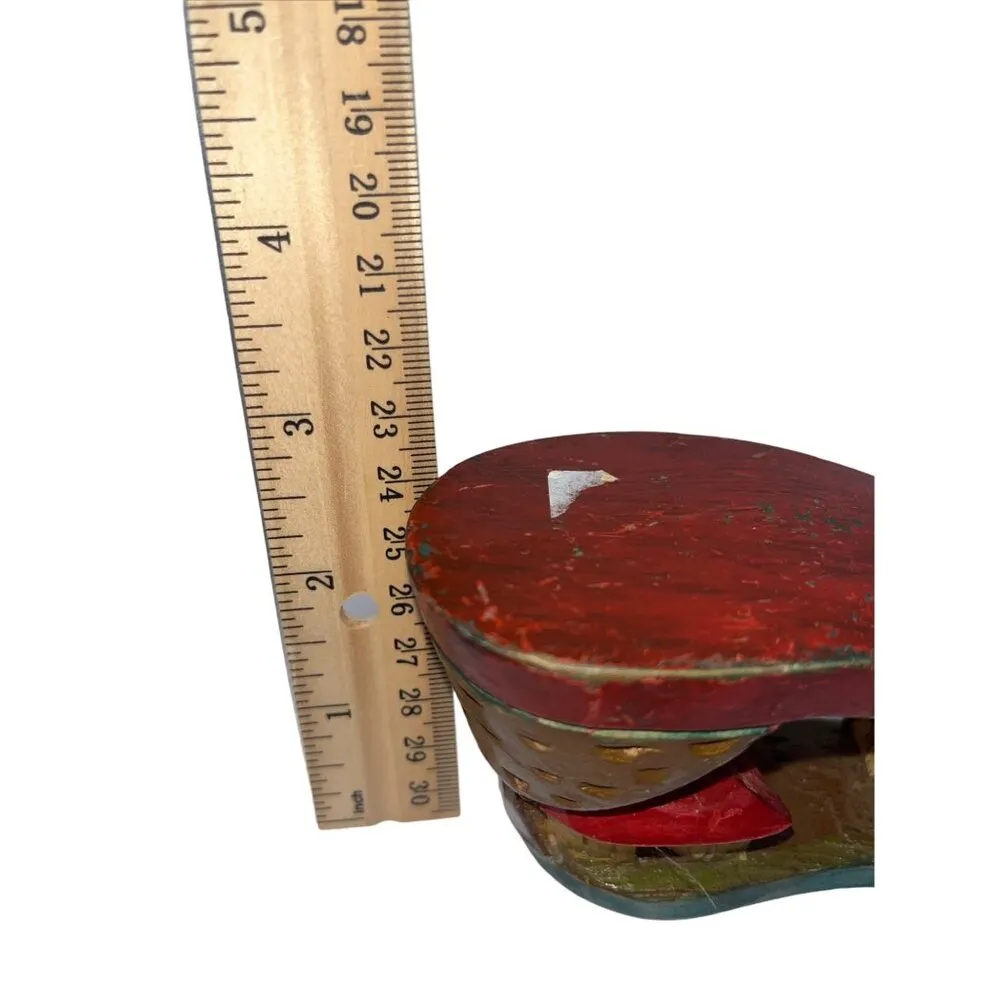 Vintage Asian Wooden Platform Sandals With Purple & Gold Fabric Accents 90k Size 10 - Image 3