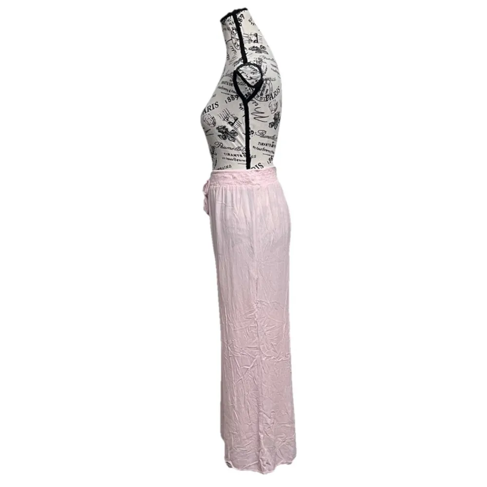 SaltyLemon Pink Gauze Palazzo Wide Leg Pants Women’s L Beach Coastal Boho Hippie - Image 4
