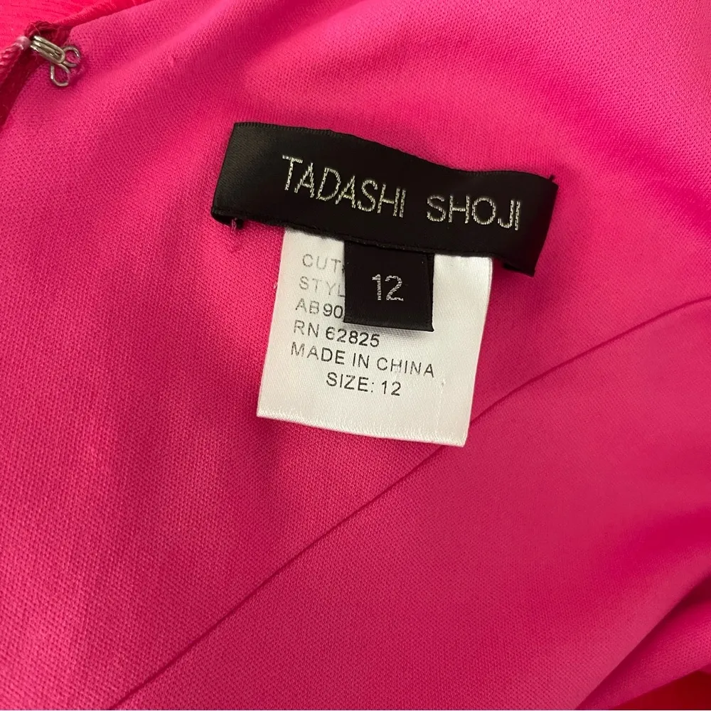 Tadashi Shoji Pink Silk Dress Sleeveless Tiered Ruffle Cocktail Midi Size 12 - Image 6