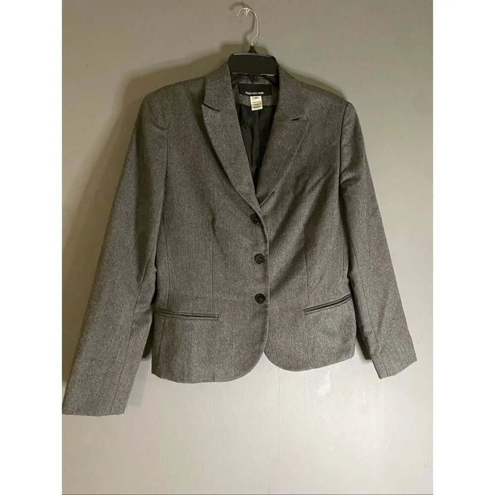 Jones New York Vintage Grey 3 Button Wool Blazer Size 10 - Image 2