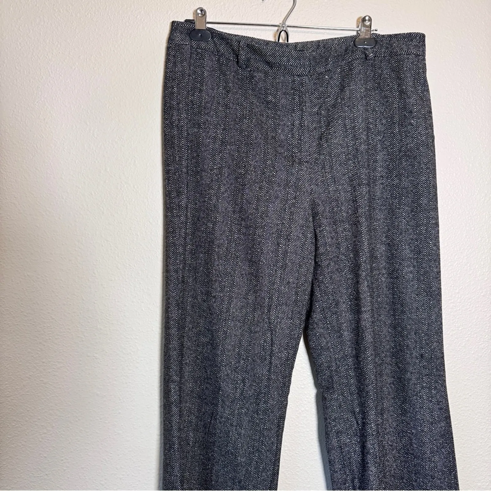 Anne Klein Grey Herringbone Wool Wide Leg Trouser Dress Pants Womens 14 Preppy - Image 4