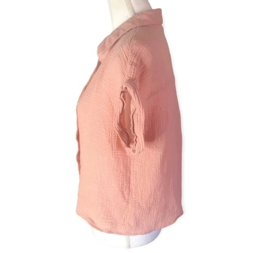 Ci Sono Textured Short Sleeve Button Front Cropped Blouse - Image 74