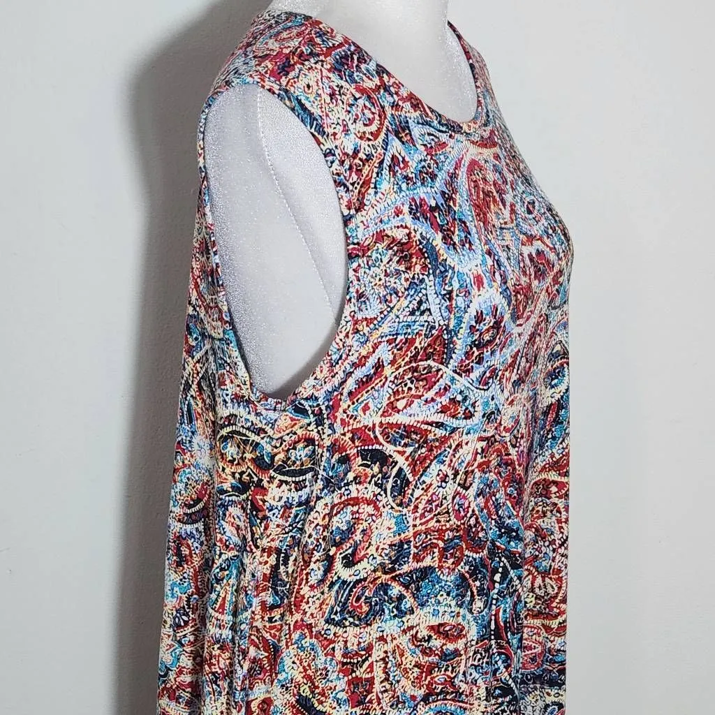 Cynthia Rowley Red and Blue Paisley Mini Shift Dress Size Medium Paisley Dress - Image 5