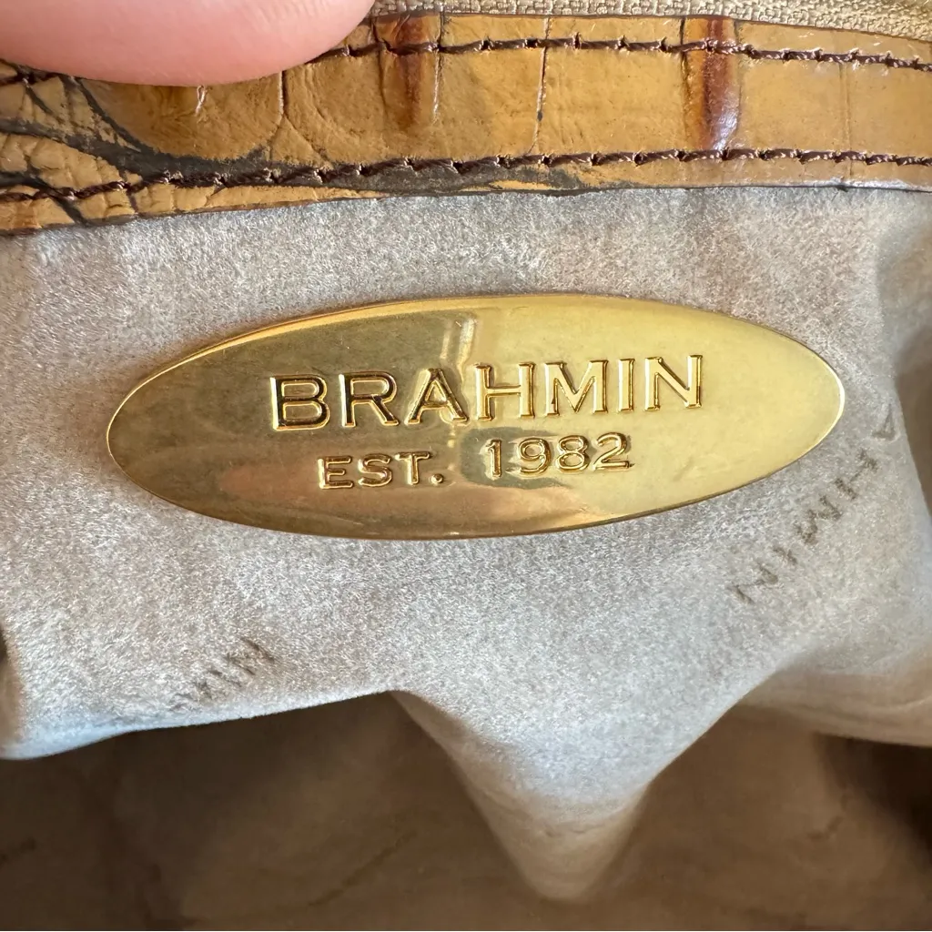 Brahmin Croc Embossed Leather Satchel Bag in Toasted Pecan Melbourne - Image 9