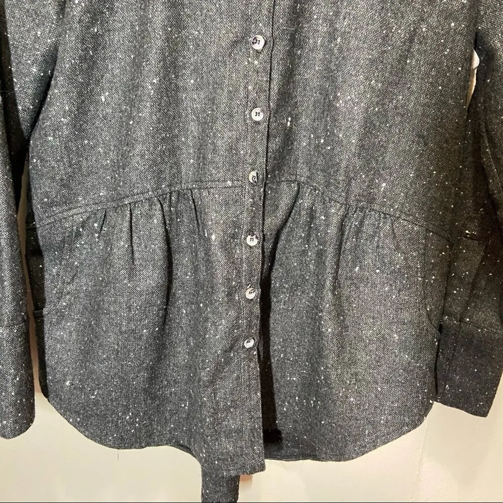 Storia Peplum Button Down Shirt Wool Hand Pockets Confetti Gray Medium - Image 3