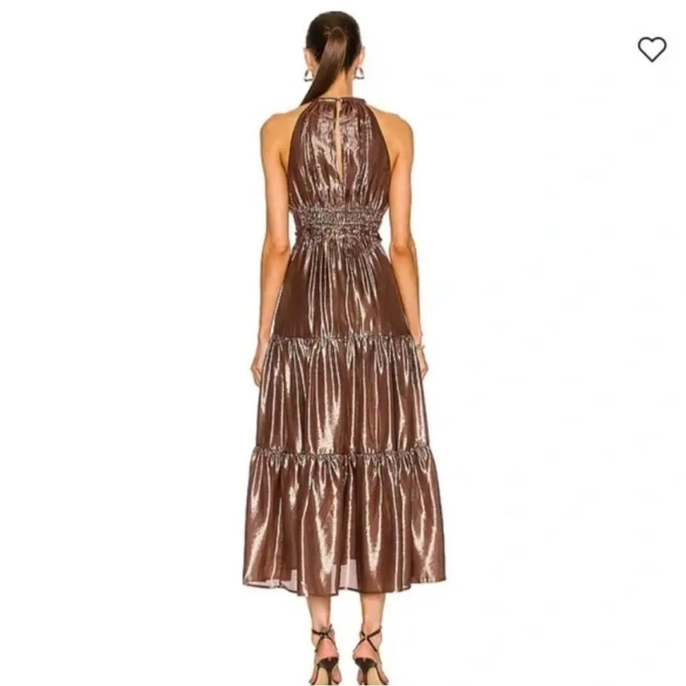 A.L.C. Elara Silk Blend Metallic Tiered Maxi Dress Bitter Chocolate Sz 14 - Image 13