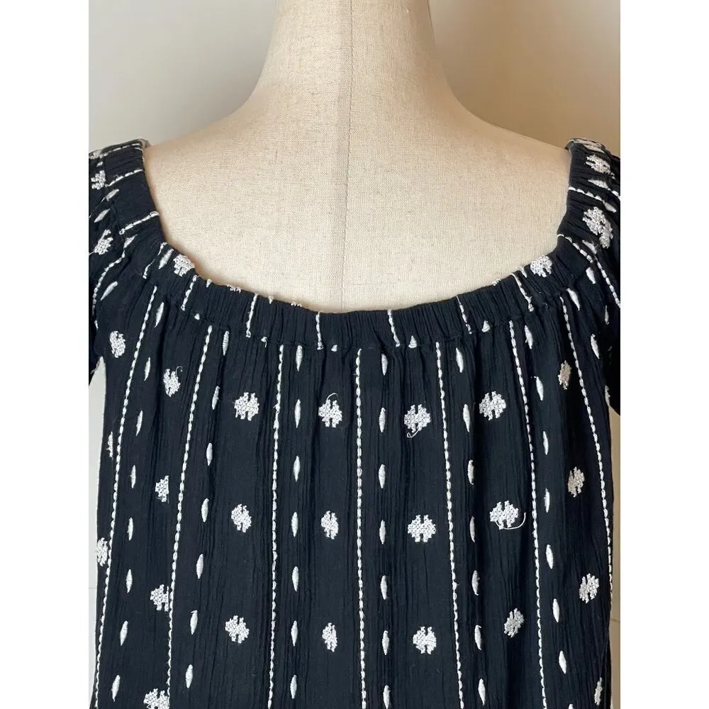 Topshop Black And White Embroidered‎ Off The Shoulder Flowy Tunic Mini Dress 2 - Image 7