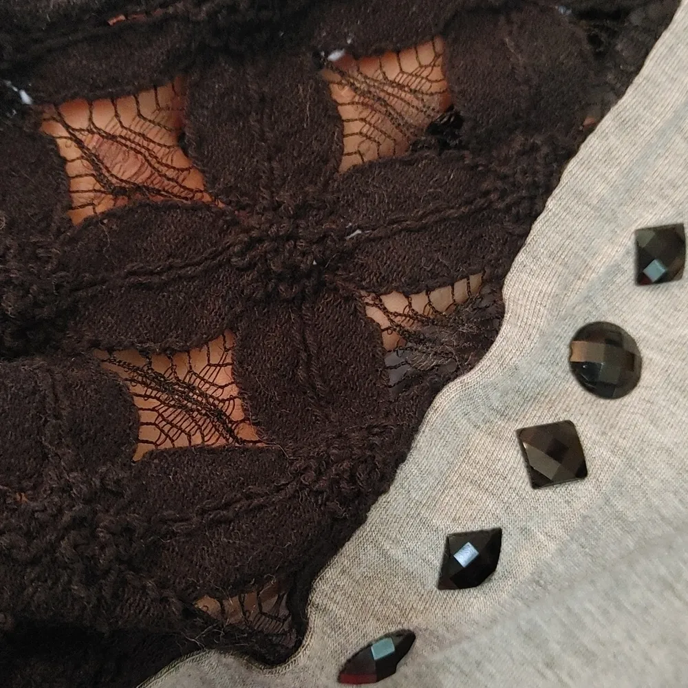 VOCAL Grey and Black Aztec Embroidered Tank with Lace and Jewel Detail - Image 4