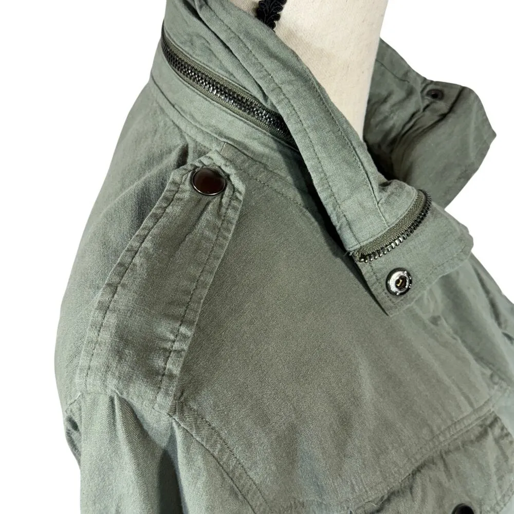 Rails Small Devin Utility Jacket Linen Blend Full-Zip Pockets 3/4 Sleeves Green - Image 5