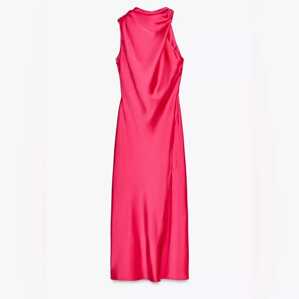 Zara ASYMMETRIC SATIN MIDI DRESS - Image 4