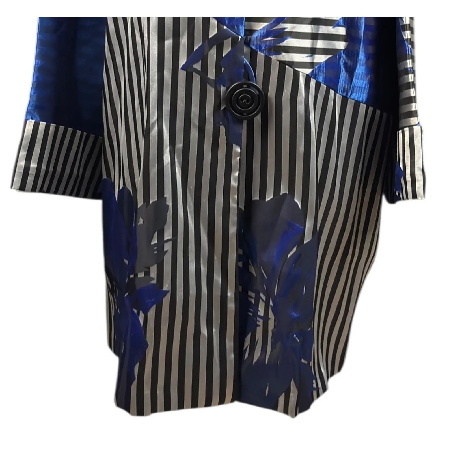 New IC By Connie K Jacket Size 3X Blue Black Silver Stripe Floral Dressy Work - Image 5