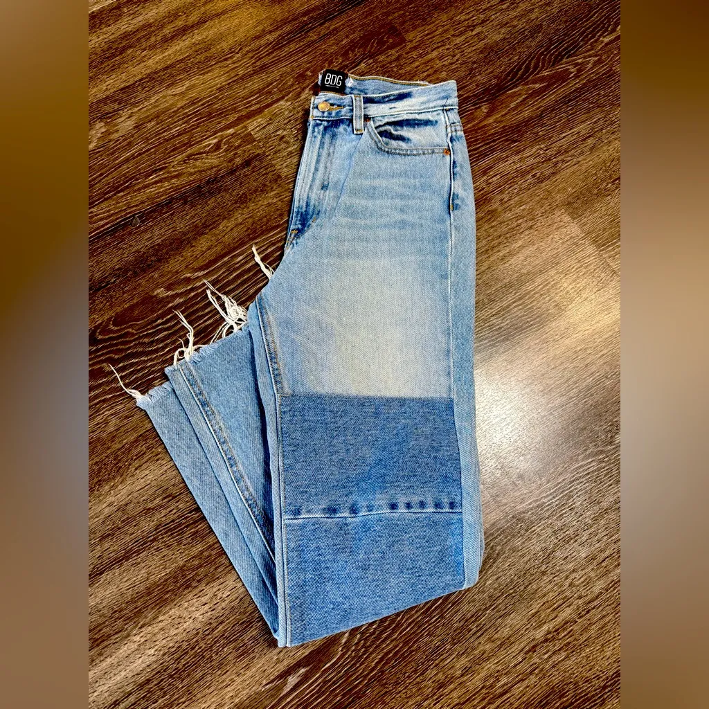 BDG Urban Outfitters Slim Straight Patchwork Denim‎ Raw Hem High Rise - Image 7