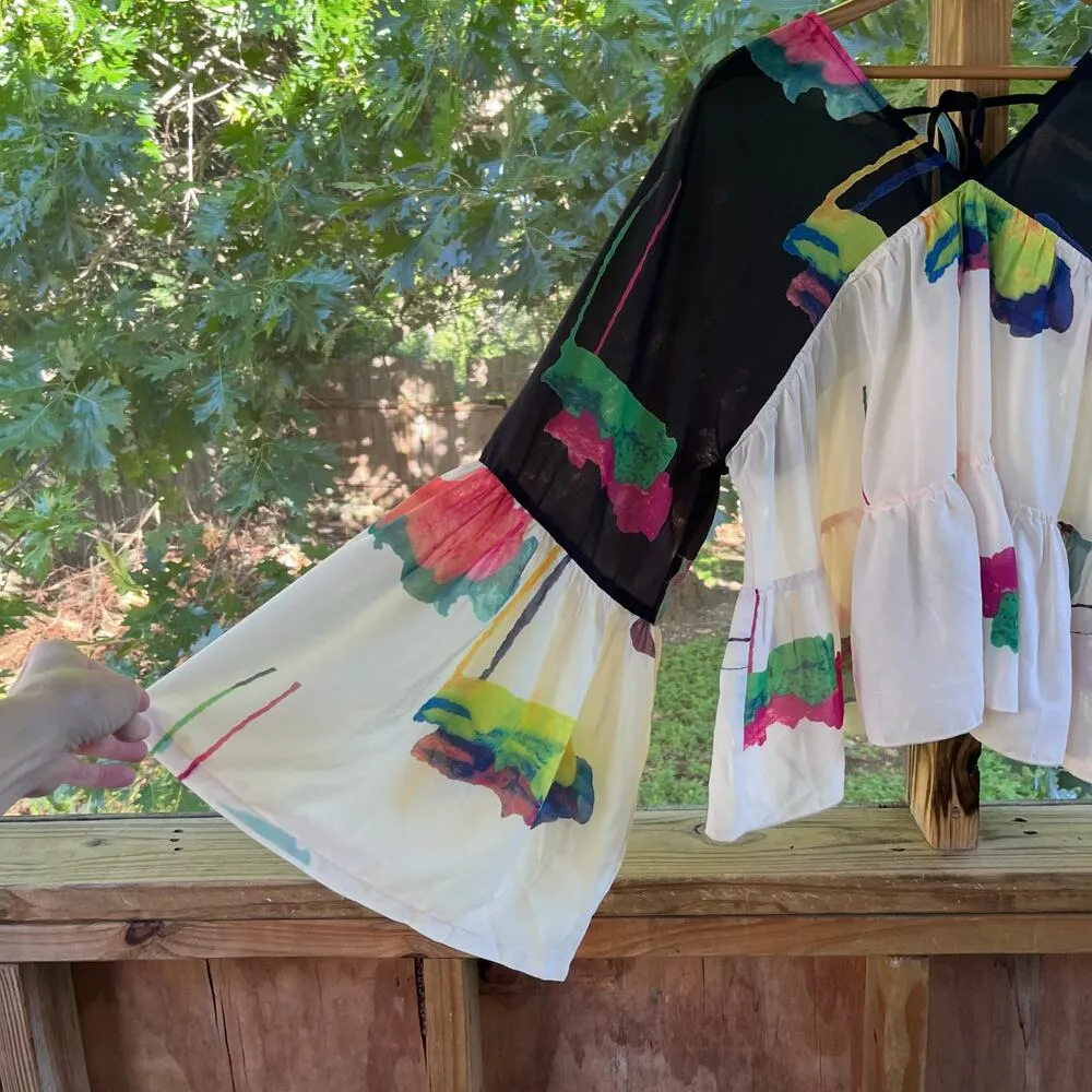 Rose And Gray Women's Colorful Wide Cut Pleated Long Sleeve Top Size L. NEW Size L - Image 3