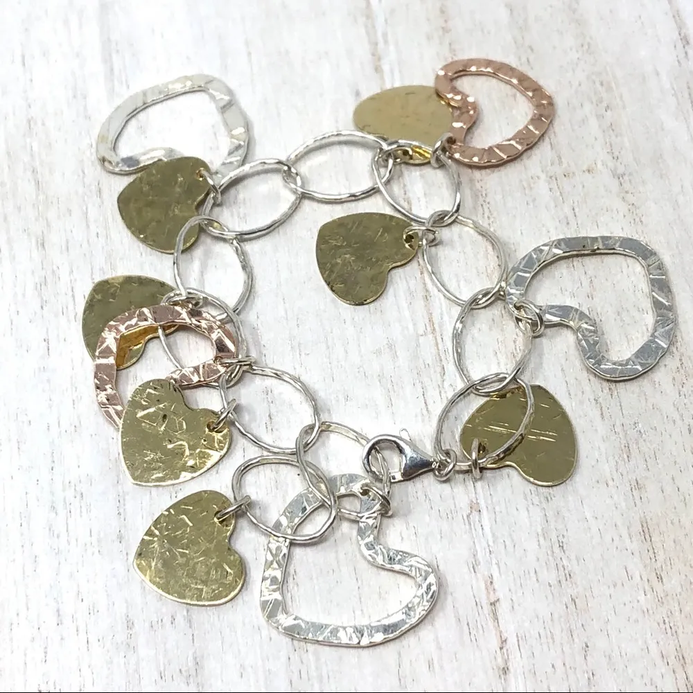 Sterling silver multicolor heart charm bracelet, 29.1g - Image 4