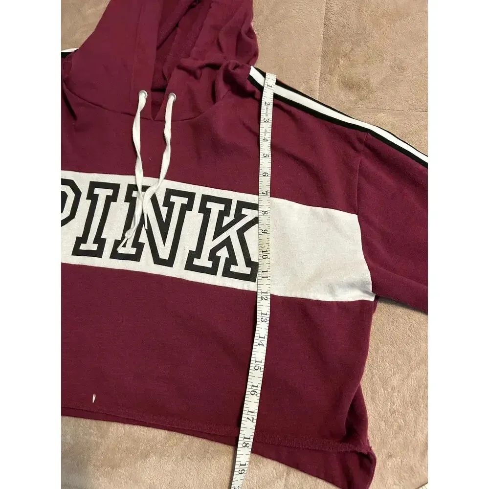 PINK Victoria's Secret Cropped Hooded Sweatshirt Size Large Hoodie Maroon Red - Image 6