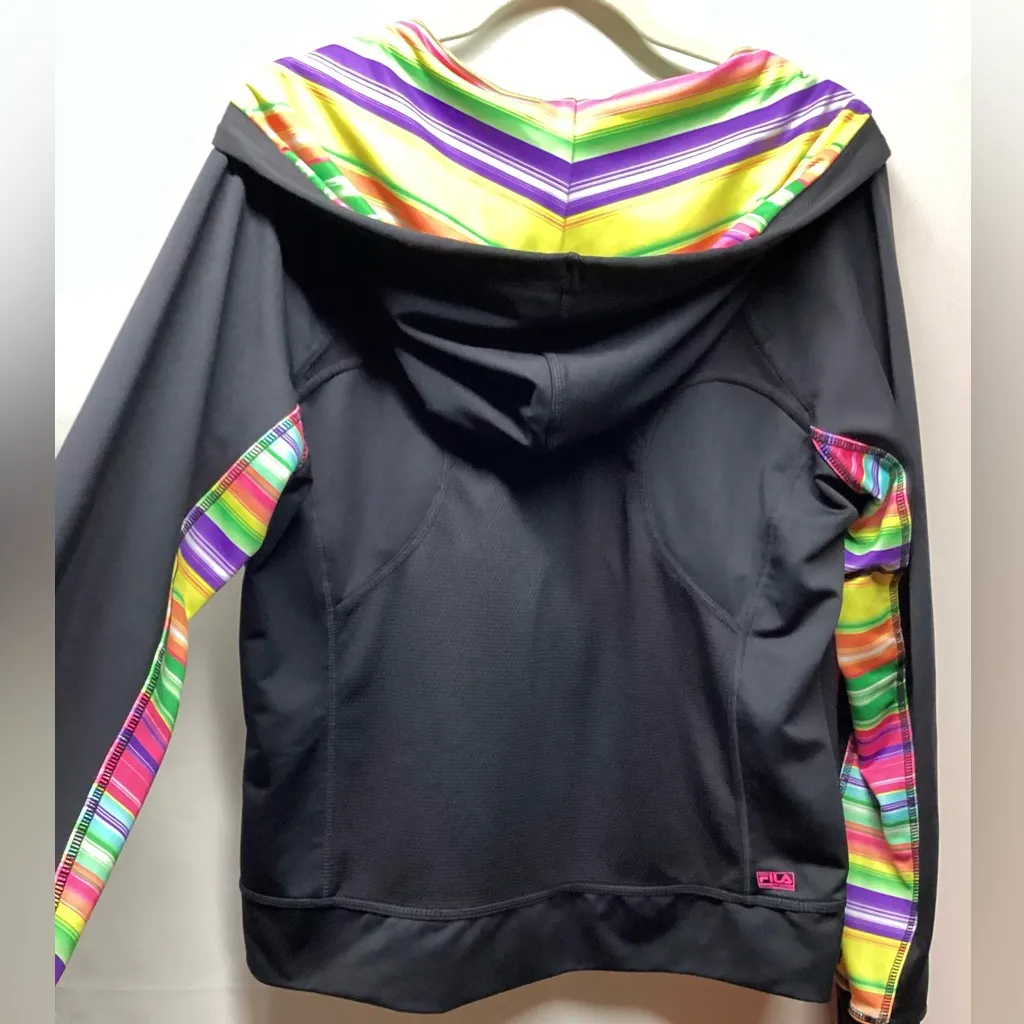 FILA Y2K zip up hoodie. Women’s size XL. Black with multi color accents - Image 4