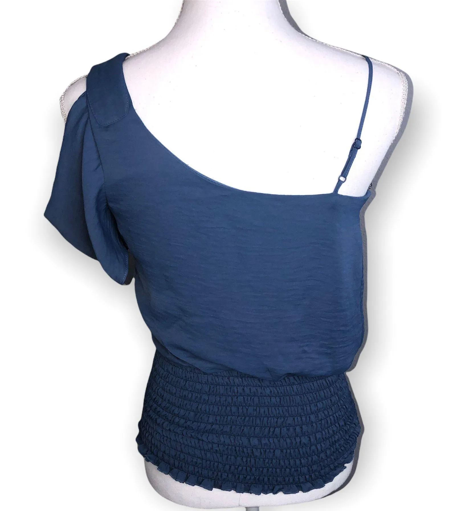 One Shoulder Jeweled Vintage Ruched Blouse - Image 3