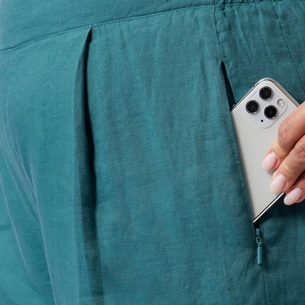 NWT Athleta Women’s  Teal 100% Linen Playa Linen Pleated Front Bermuda Shorts  6 - Image 6