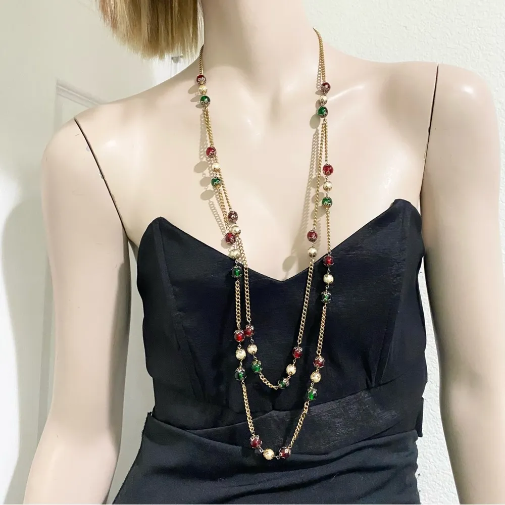 Handmade Red Green Beads Faux Pearl Gold - Image 4