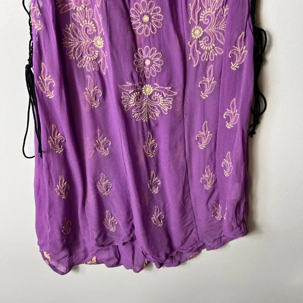 Free People Sunset Kisses Embroidered Lilac Sheer Tunic Top‎ women’s medium - Image 4