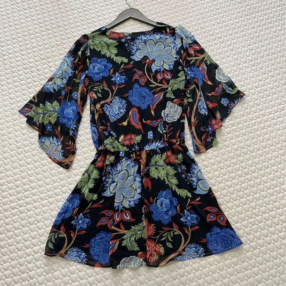 Alice + Olivia Cay Alder Floral Batwing Dolman Sleeves Mini Dress Size S - Image 7
