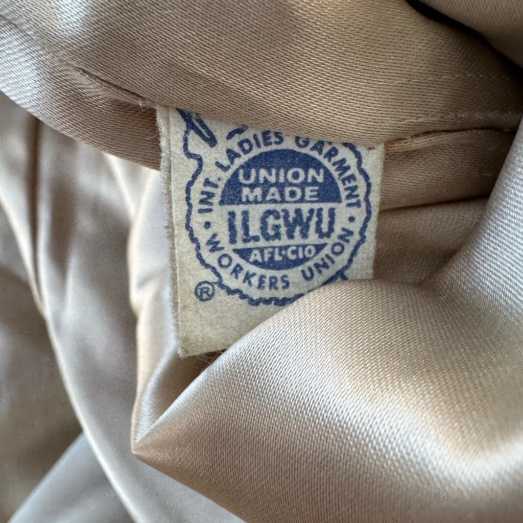 Vintage Brazotta Blond Light Ivory Mink Fur Portrait Collar Faux Fur Dress Coat Tan Size M - Image 10