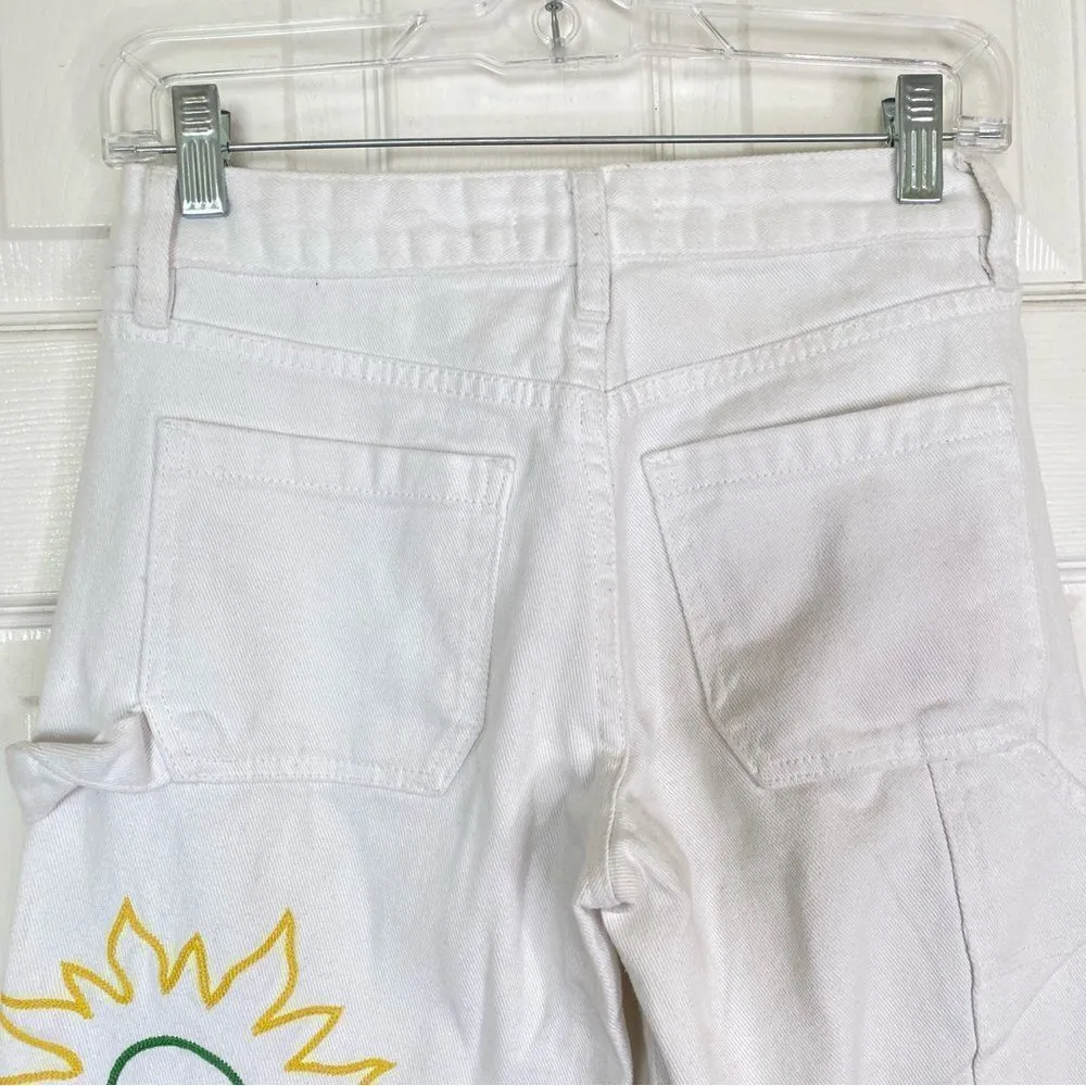 PACSUN Graphic Low Rise Carpenter Pants White Embroidered Size 24 - Image 9