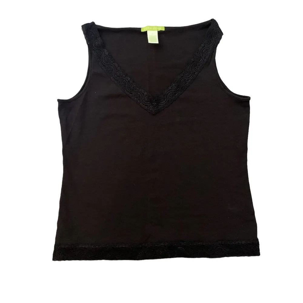 Sigrid Olsen black v-neck lace lined tank top size M - Image 11