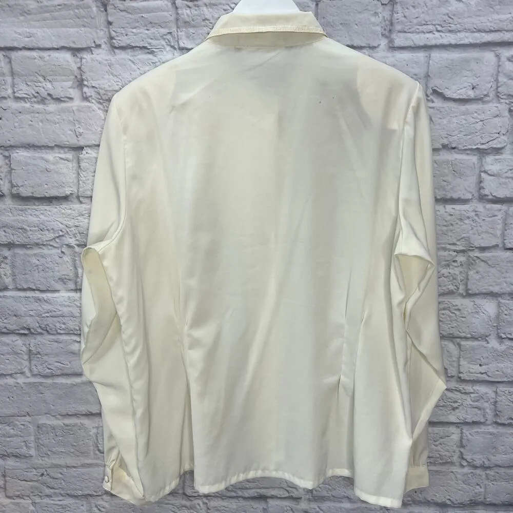 Vintage Yves St Clair Ivory White Embroidered Blouse Size 18 Eyelet Pleats - Image 6