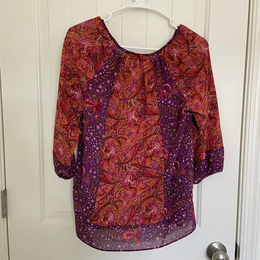 NWOT |‎ Chaps denim petite women’s patterned multicolored loose-fitting blouse - Image 5