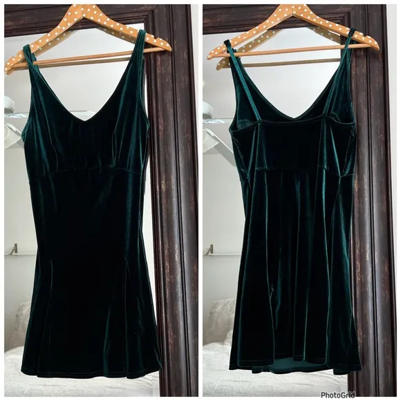 Vintage Victoria Secret 90s Y2K Green Velvet Velour Nighty Dress Size S - Image 2