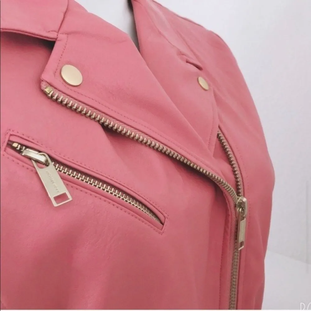 Michael Kors Bomber Jacket Dusty Rose Moto Faux Leather Size S NWT - Image 5