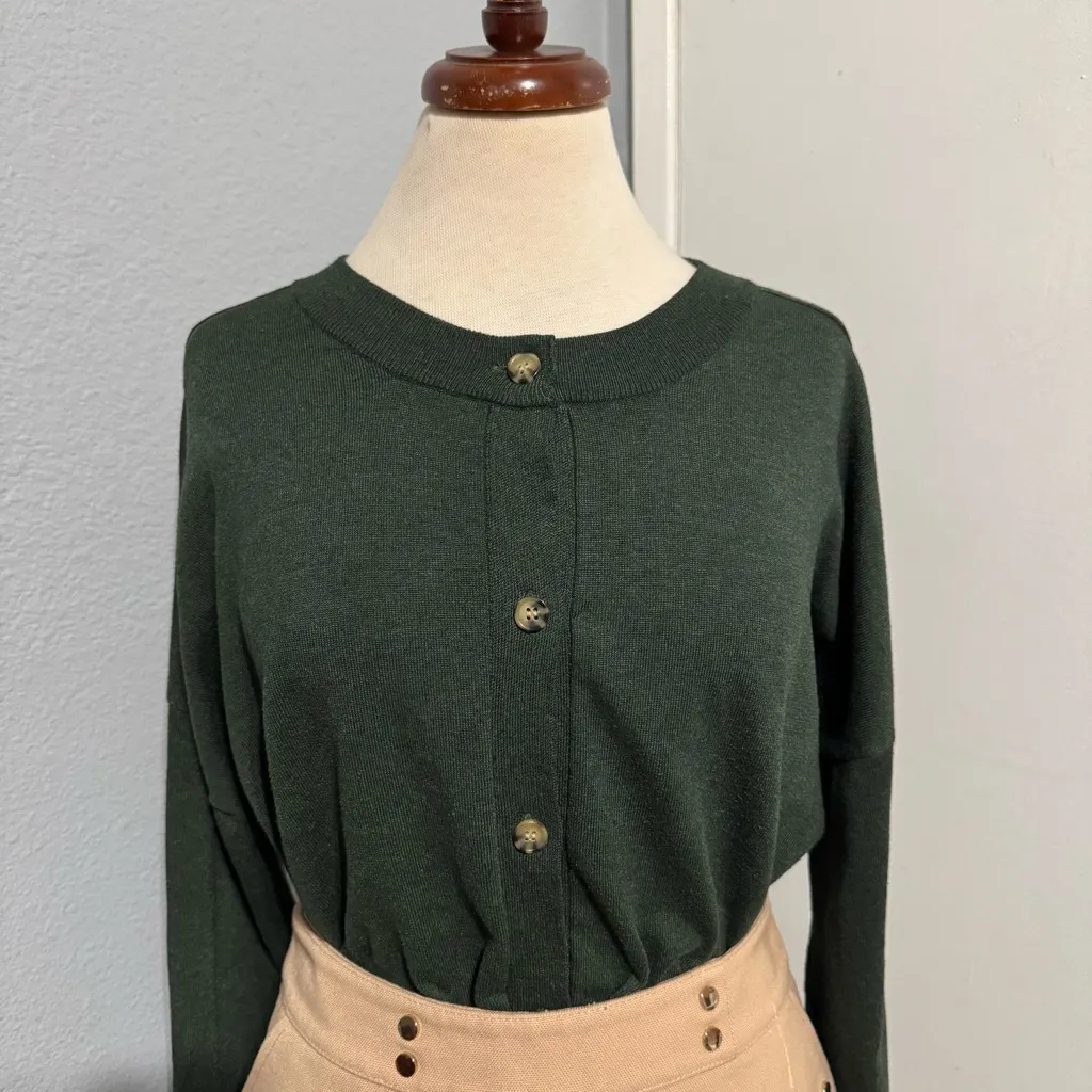 Time and Tru Women Dark Green B Crewneck Long Sleeve Sweater Size XXL Tan - Image 3